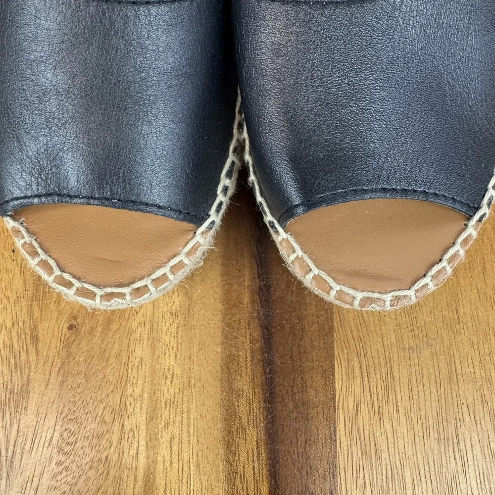 Womens Andre Assous Catarina‎ Black Leather Espadrille Platform Wedges Size 8 M